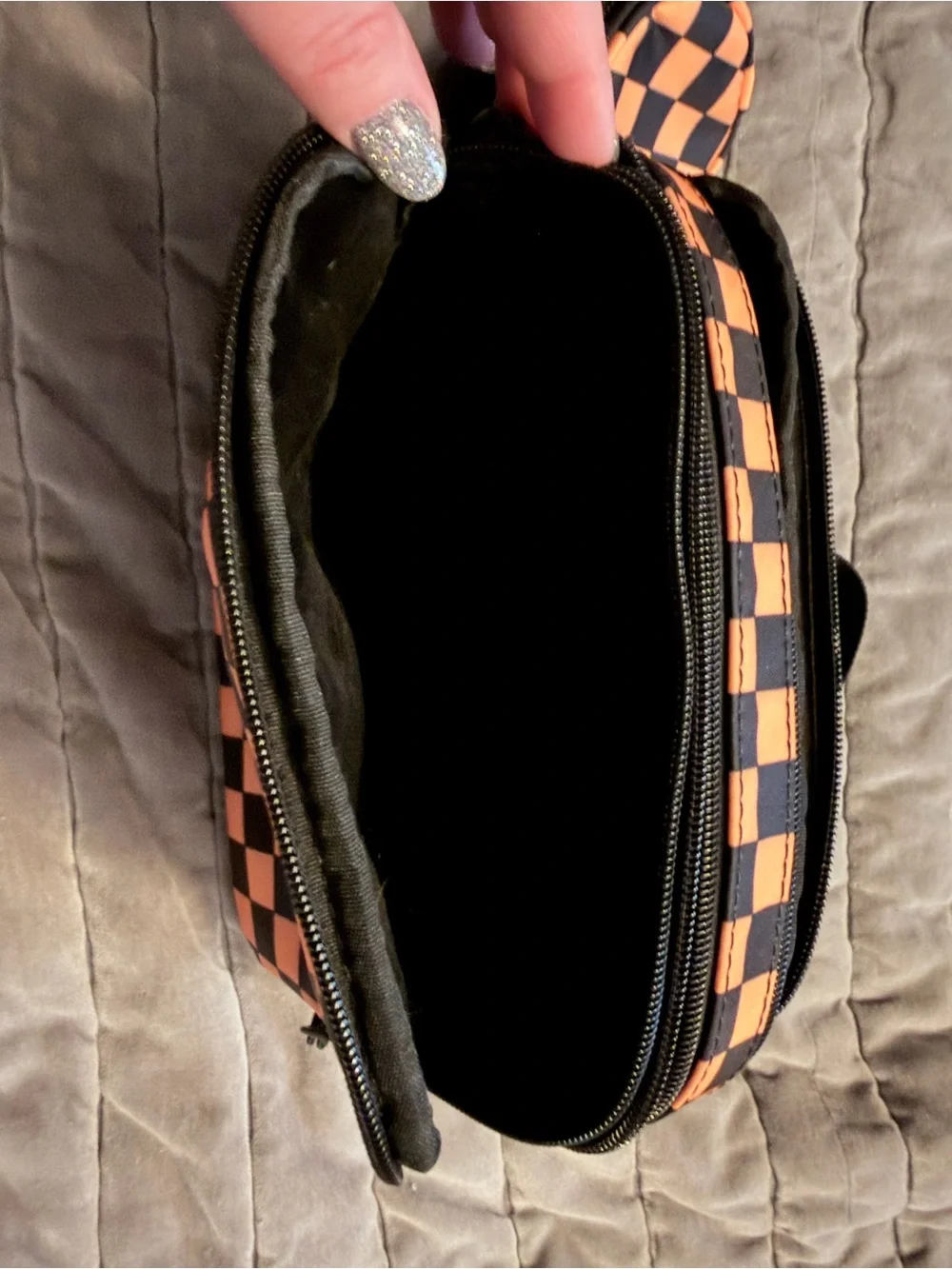 Hello Clio Black/Orange Checker Kindle Bag with Coin Purse - Picture 5 of 6